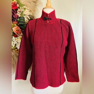 Willow Red Black Knit Christmas Festive Chunky Mock Neck Boho Cozy Sweater Large